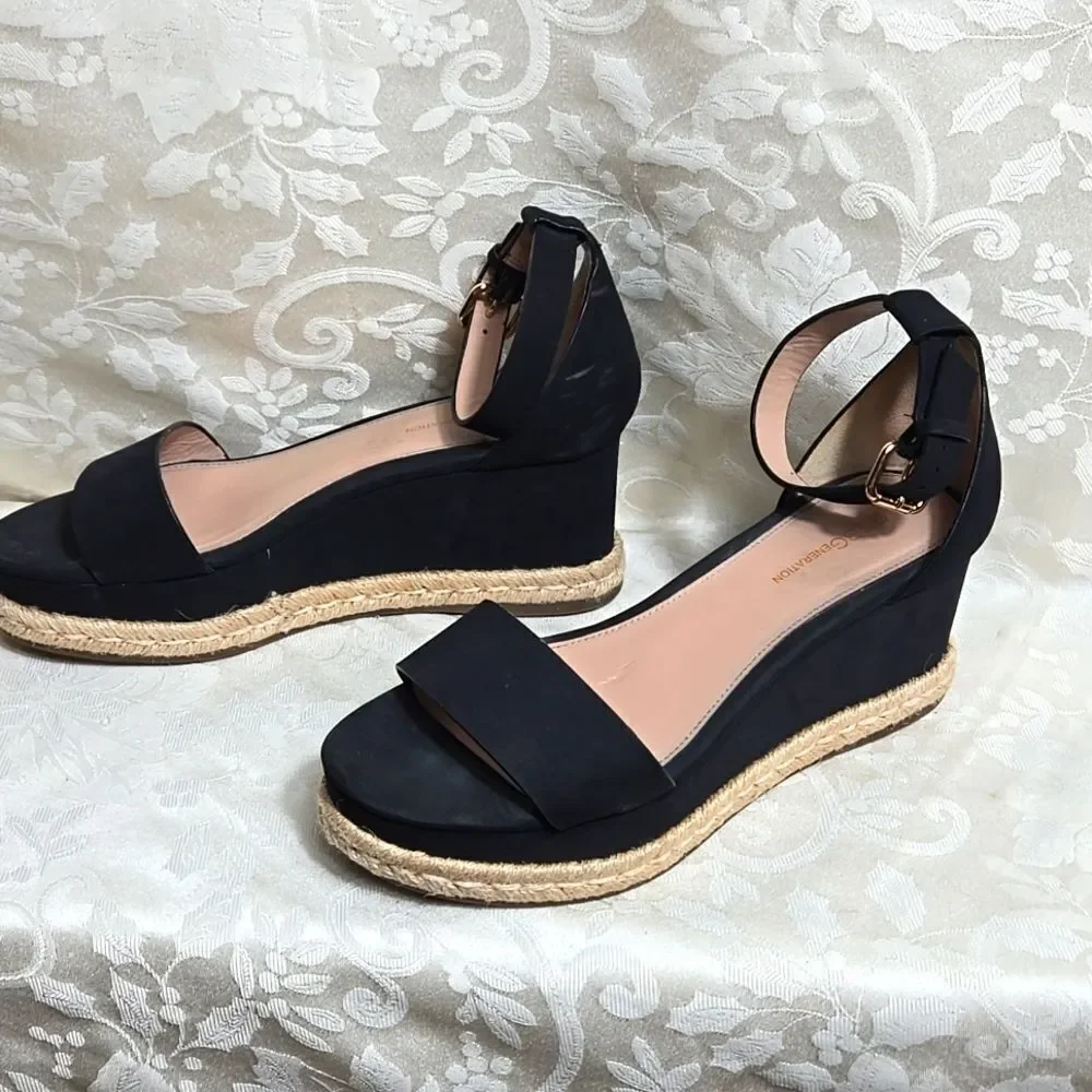 BCBGeneration Black Espadrille Wedge Sandals
